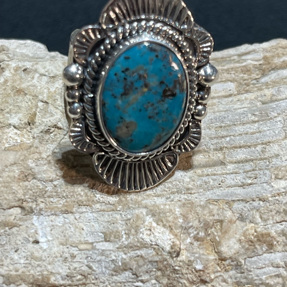 SOLD……Kingman Turquoise Adjustable Sterling Ring